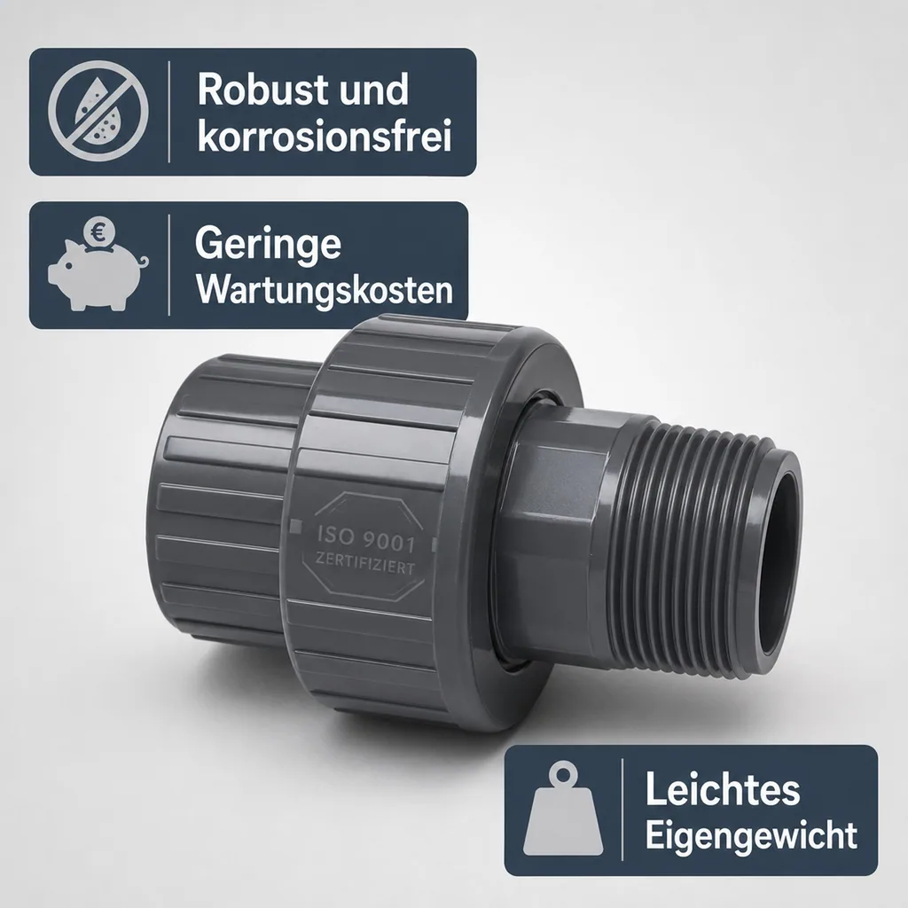 PVC Verschraubung 1 Zoll, IG x AG, PVC Fitting, Rohrverbinder