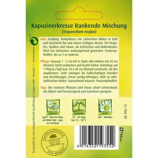 Kapuzinerkresse Samen, Rankende Mischung, essbare Blüten