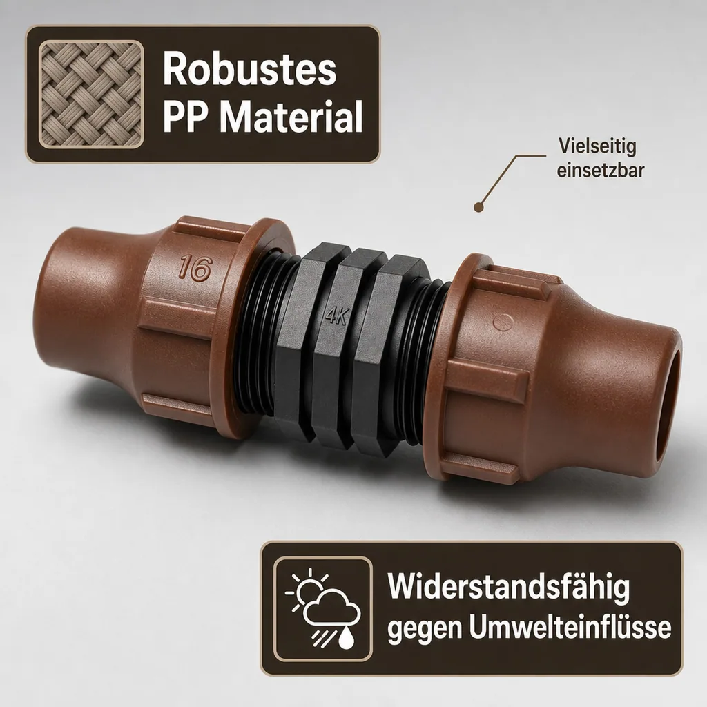 16mm Schlauchverbinder, PE Rohrverbinder, Tropfschlauch Verbinder