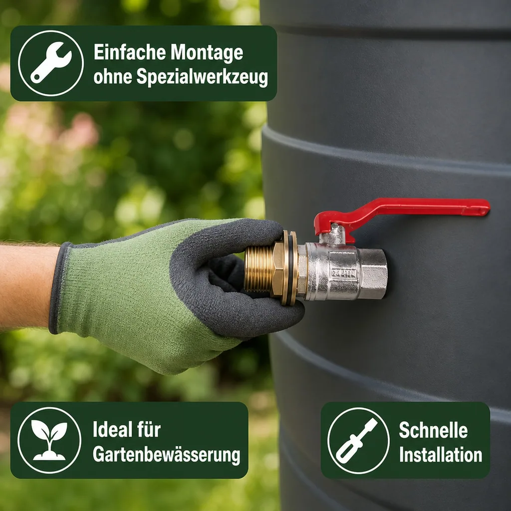Regentonne Durchführung Set, Tankdurchführung, 3/4 Zoll Hebelkugelhahn