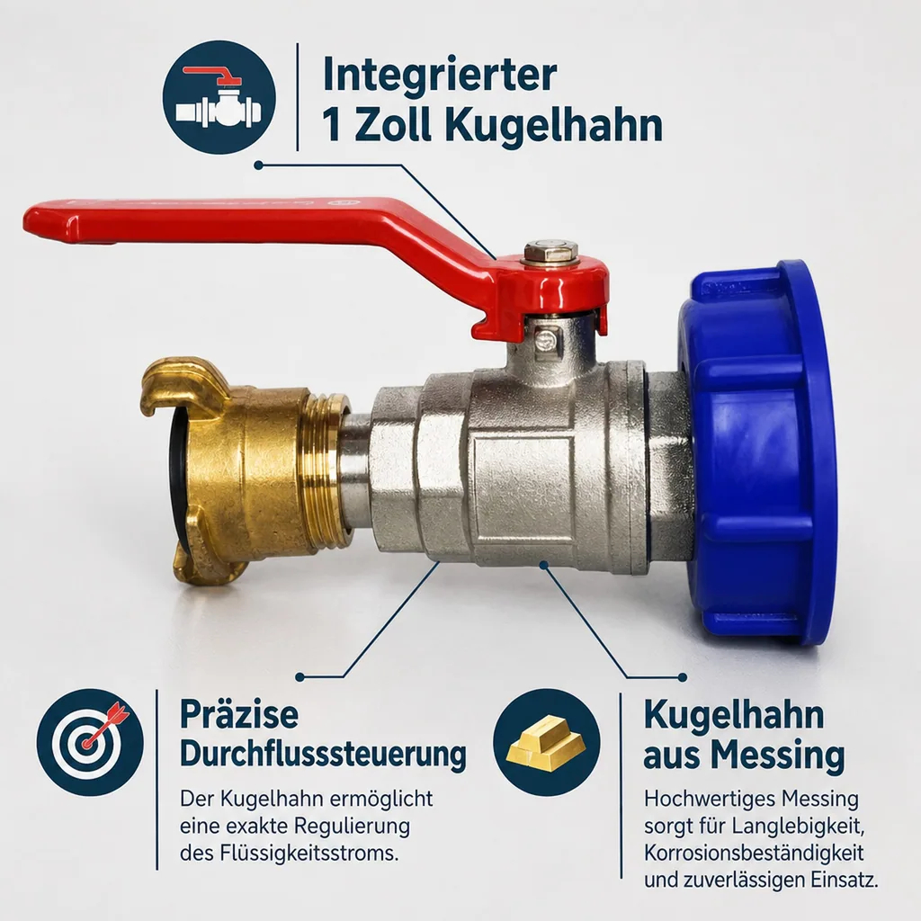 IBC Container Adapter, S60, 1 Zoll Kugelhahn
