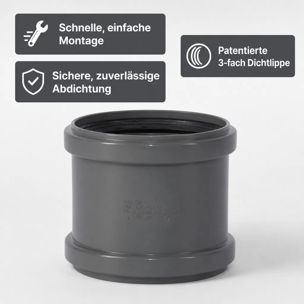 HT Rohrverbinder, Überschiebmuffe DN125, Hausentwässerung