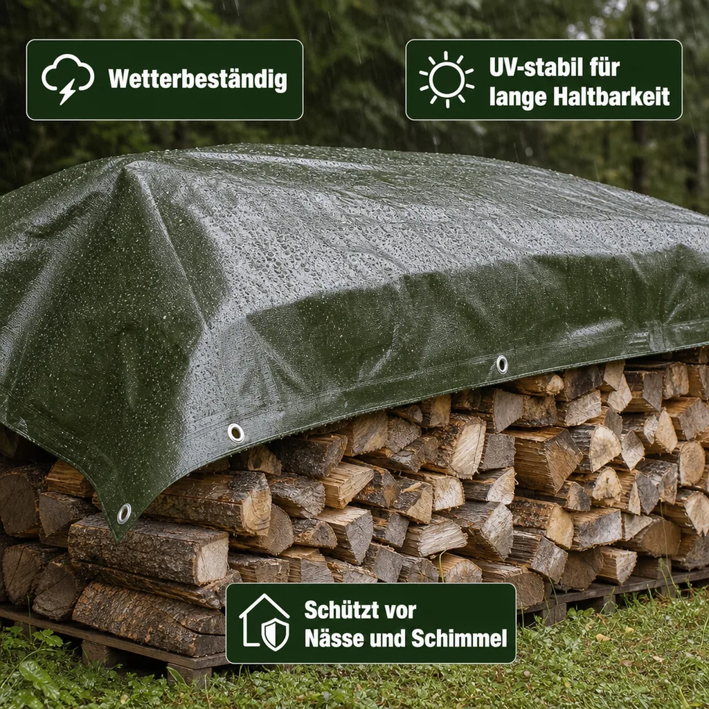 Abdeckplane 210g/m², 2,5 x 10m, grün (25m²), wasserdicht, reißfest, UV-stabil