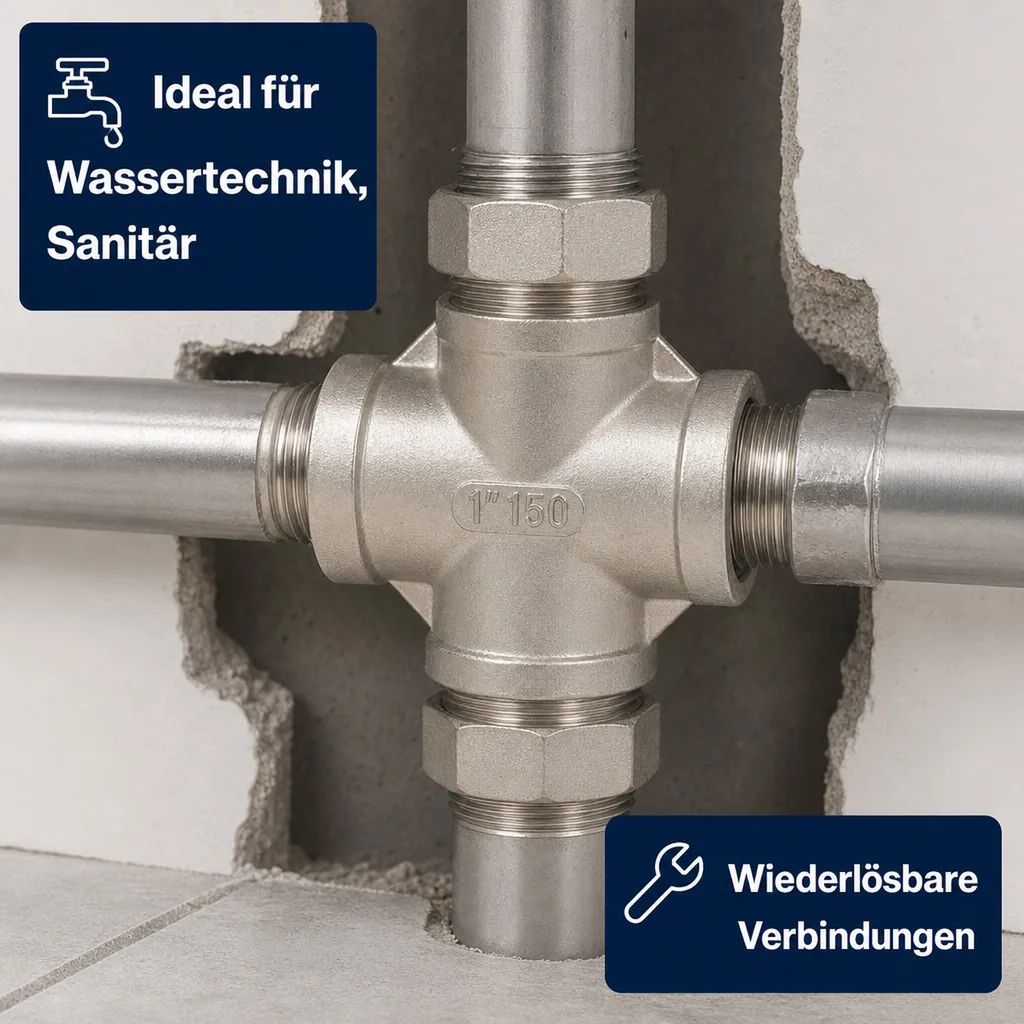 Edelstahl Fitting, Gewindefitting, Kreuzstück Edelstahl, 1/4 Zoll IG