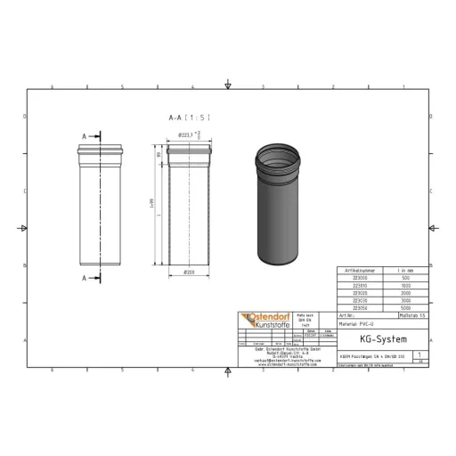 KG Rohr DN 200, SN4, 200 x 1000 mm, Kanalrohr, Abwasserrohr