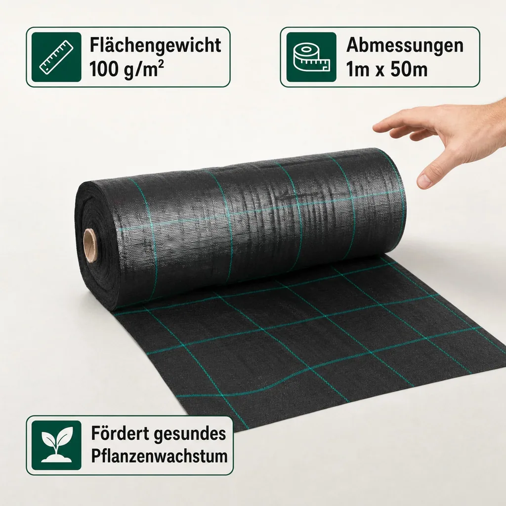 Unkrautvlies, Bodengewebe 100g/m², 1m x 50m, Gartenvlies