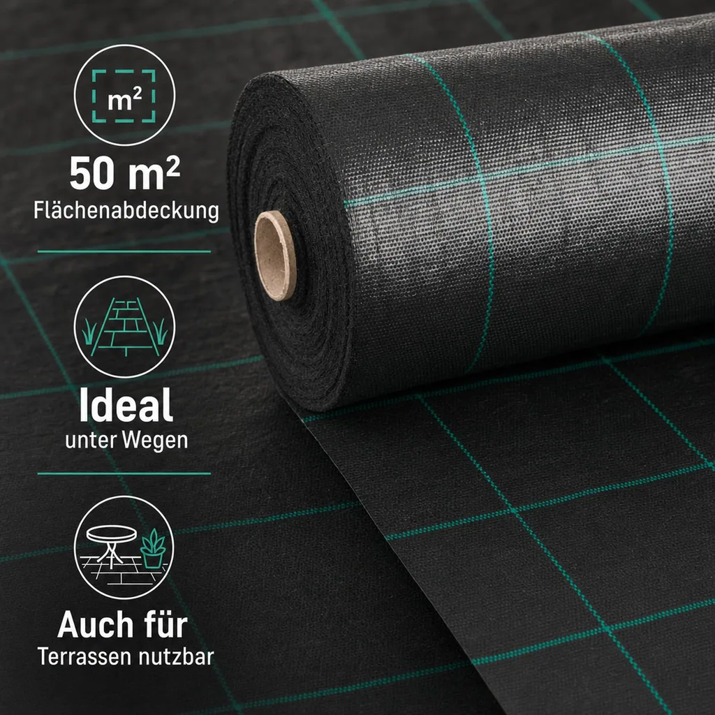 Unkrautvlies, Bodengewebe 100g/m², 1m x 50m, Gartenvlies