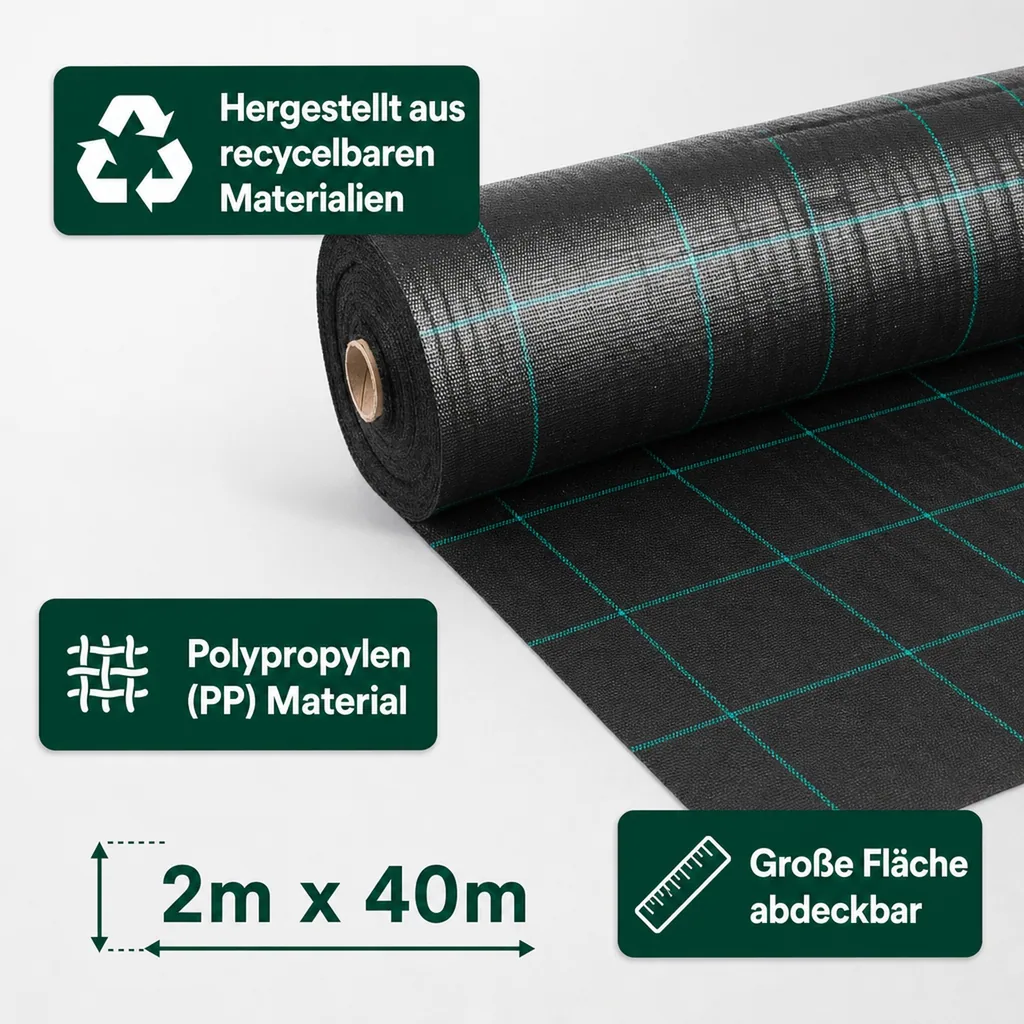 Abdeckvlies 2m x 40m, Gartenvlies, Unkrautvlies