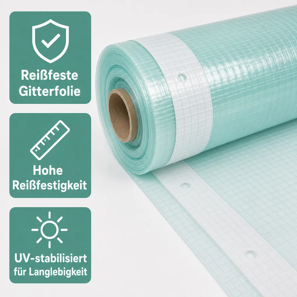 Gitterfolie, Gewächshausfolie, 1.5 Breite x 10 Meter, mit Nagelrand