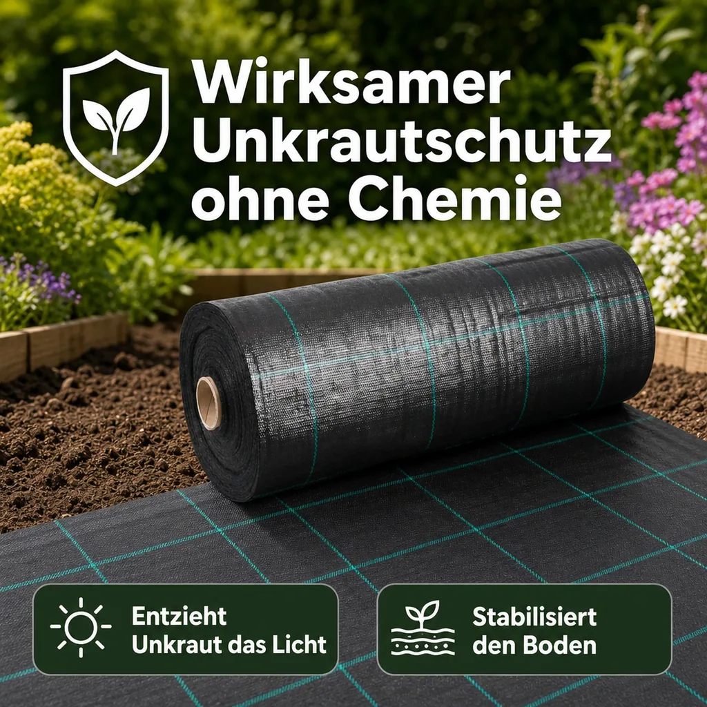 Weed barrier fabric, weed control fabric, 100g/m², UV stabilized landscape fabric, 2x50m (100m²)