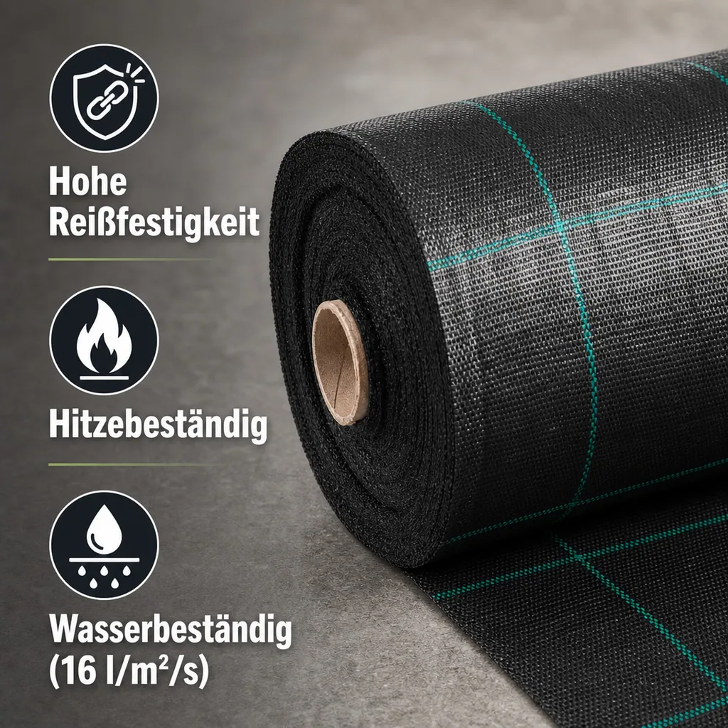 Unkrautvlies, Bodengewebe 2x50m (100m²), 100g/m², UV-stabilisiert, Abdeckvlies