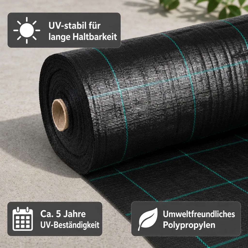 Unkrautvlies, Bodengewebe 2x50m (100m²), 100g/m², UV-stabilisiert, Abdeckvlies