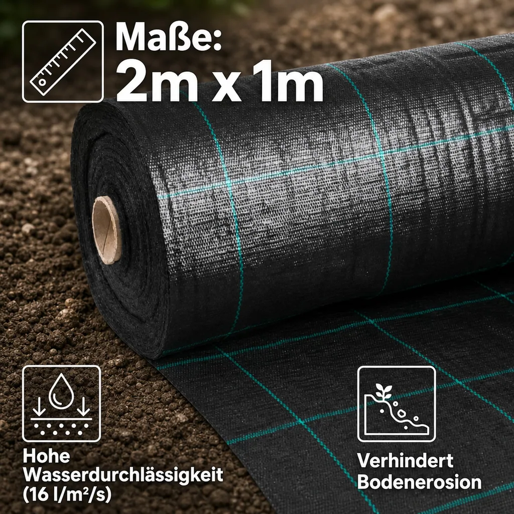 Unkrautvlies, Bodengewebe, Gartenvlies, 2m x 1m, Unkrautschutz, Beetvlies