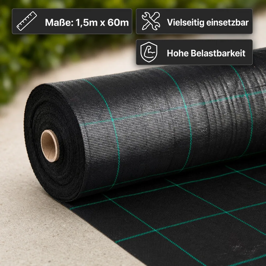 Bodengewebe 1,5m x 60m, 100g/m², Unkrautvlies, Gartenvlies