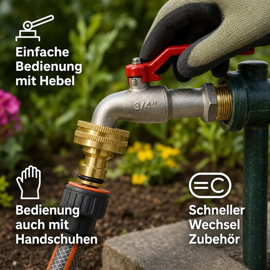 Kugelhahn 3/4 Zoll, Hebel Kugelhahn mit Steckkupplung, Garten, Aussenbereich