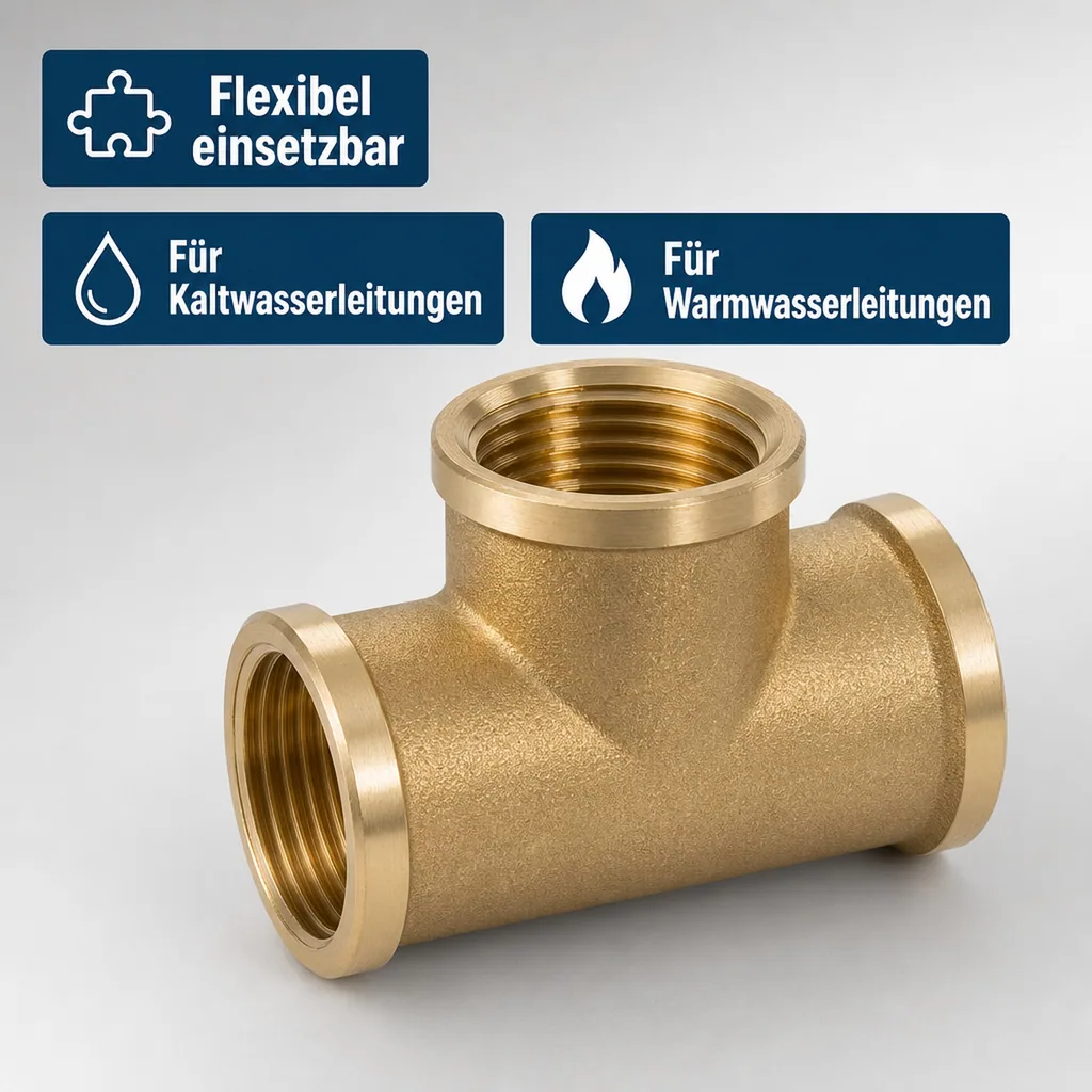 Messingfitting, Gewindefitting Messing T-Stück, 3/8 Zoll Innengewinde