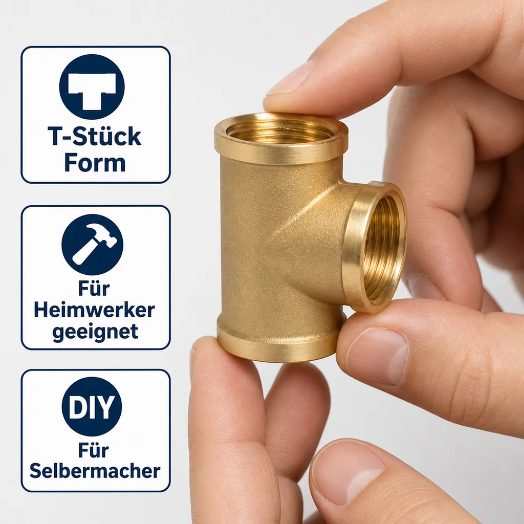 Messingfitting, Gewindefitting Messing T-Stück, 3/8 Zoll Innengewinde