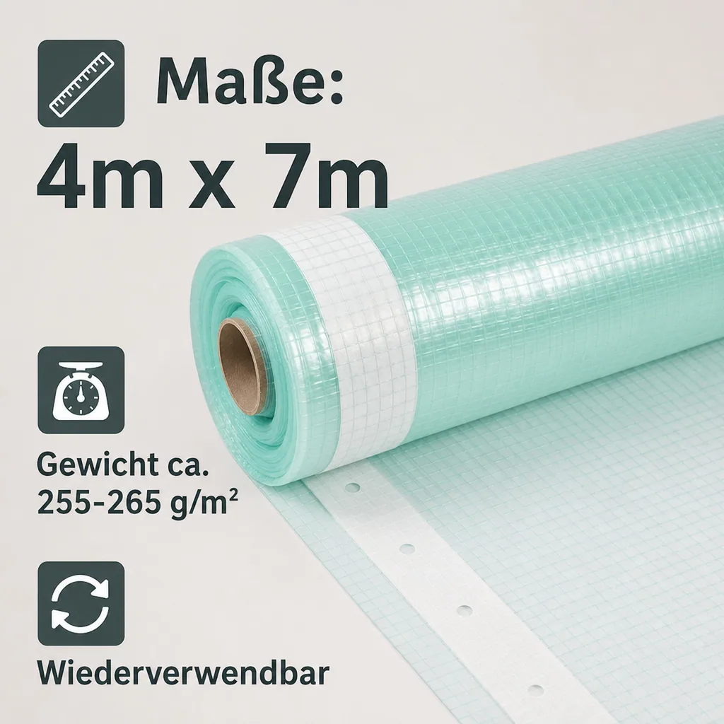 Gitterfolie, Gewächshausfolie, Folie für Gewächshaus, 4 Breite x 7 Meter, Nagelrand
