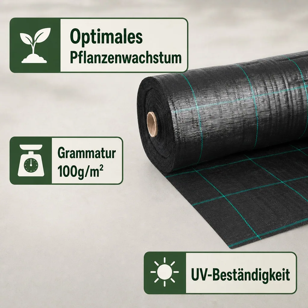 Abdeckvlies, Bodengewebe, 1m x 5m, Unkrautvlies, 100g/m²