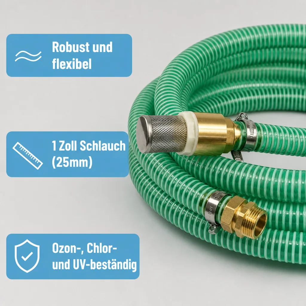 Druckschlauch 1 Zoll, Saugkorb mit Rückschlagventil, Saugdruckschlauch Set