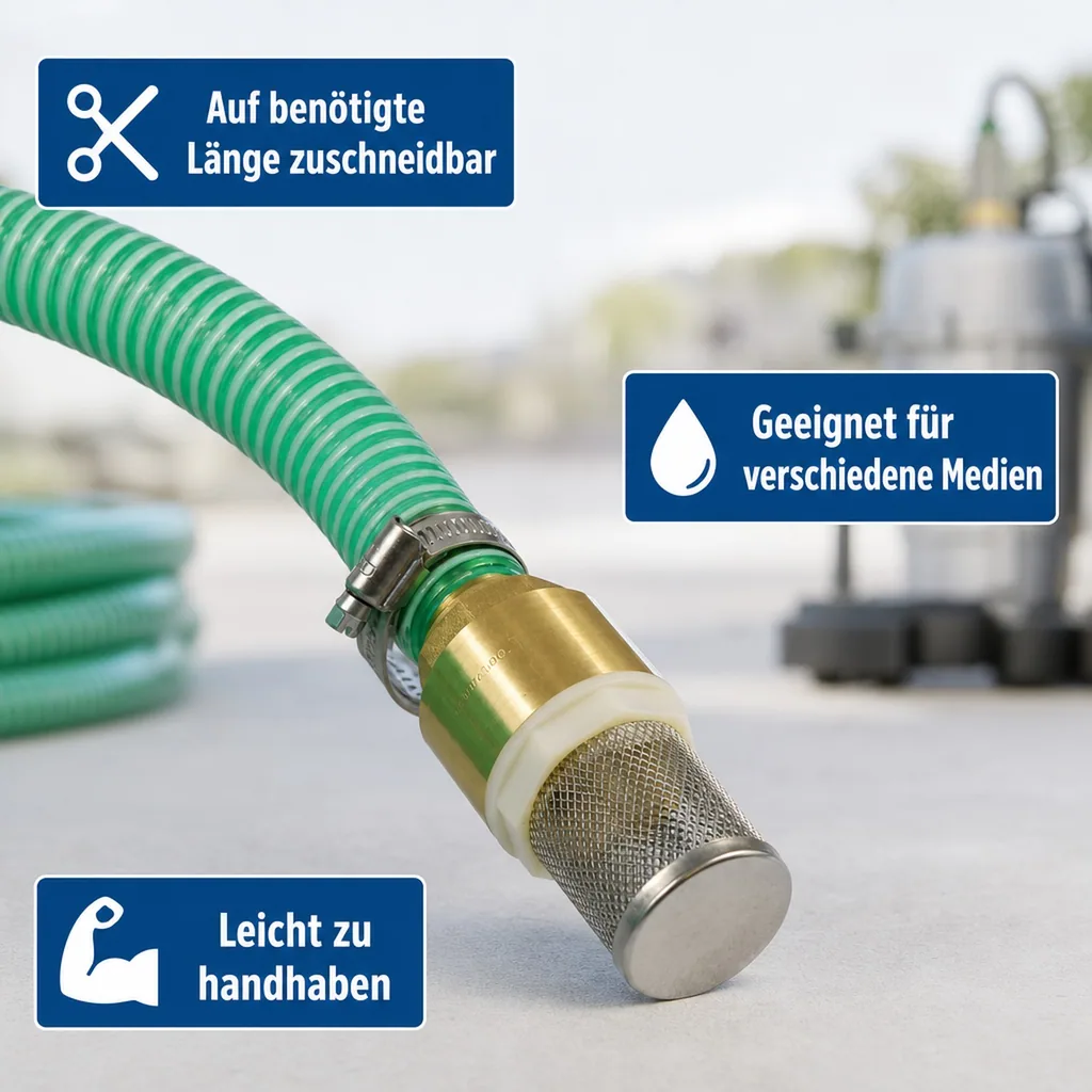 Druckschlauch 1 Zoll, Saugkorb mit Rückschlagventil, Saugdruckschlauch Set