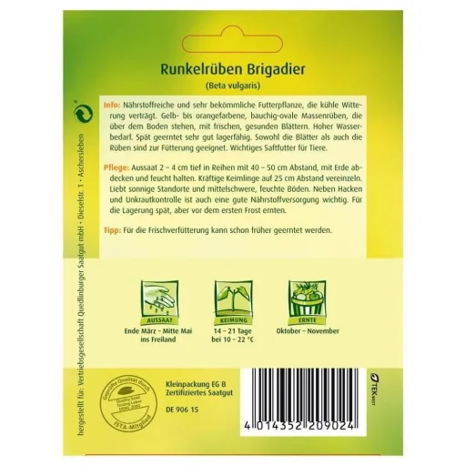 Runkelrübe, Futterrübe Brigadier, Rüben Saatgut 25g