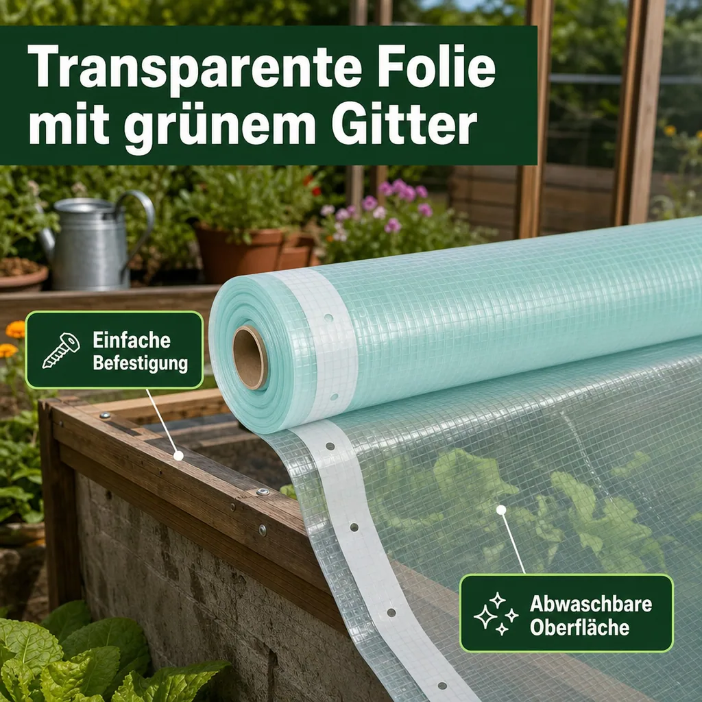 Gitterfolie, Gewächshausfolie, 4m x 5m, mit Nagelrand
