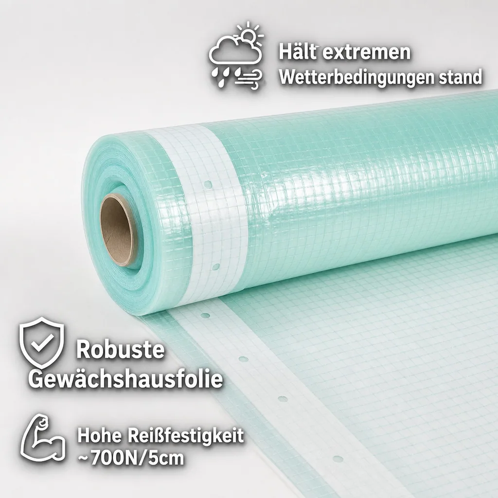 Gitterfolie, Gewächshausfolie, 4m x 5m, mit Nagelrand
