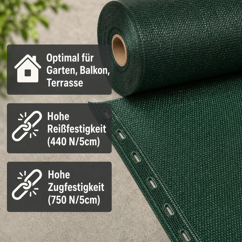Sichtschutznetz, Windschutznetz, 1x50m, Gartenzaun, Zaunblende, HDPE Netz, grün