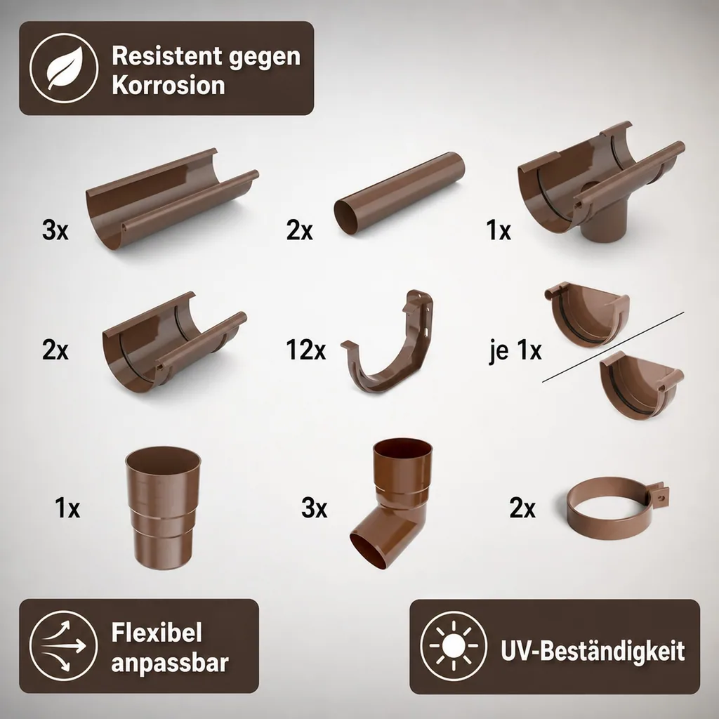 Dachrinne Set 6m braun, Regenrinne Kunststoff, System 125