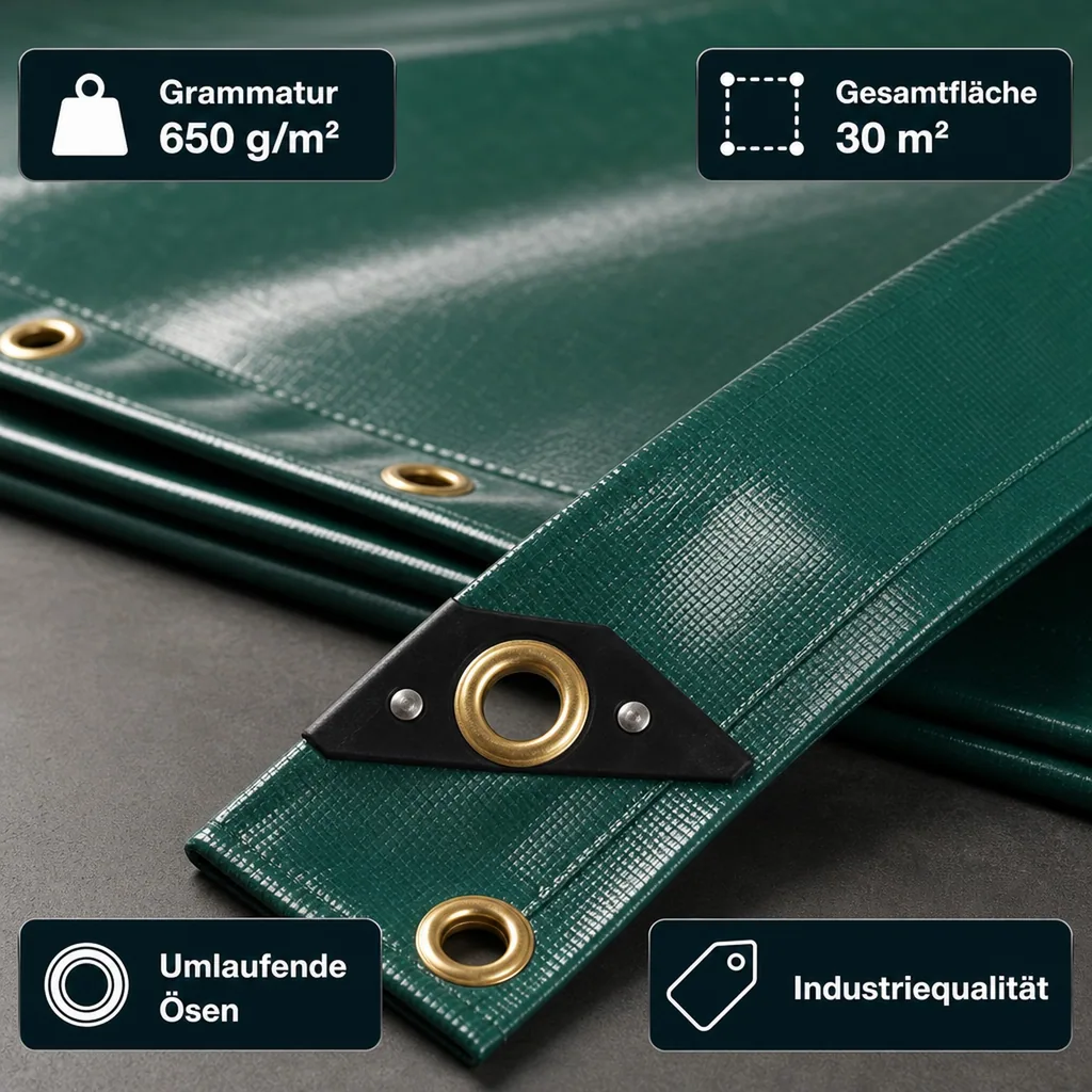 PVC Plane grün, 650 g/m², 1,5 x 20m (30m²), wasserdicht, reißfest