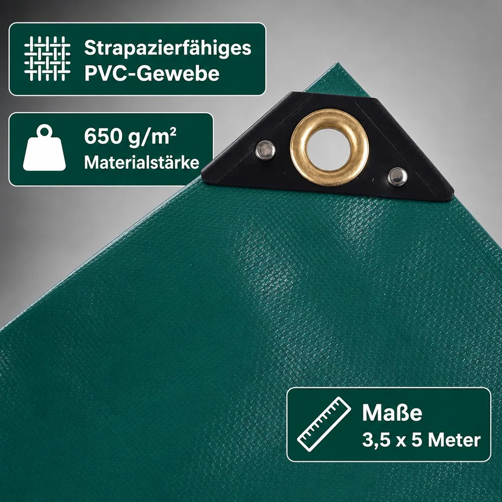grün 650 g/m² PVC 3,5 x 5m (17,5m²) Plane