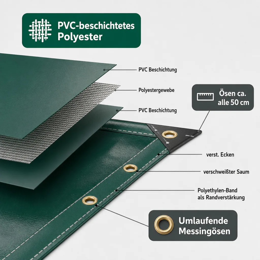 PVC Plane grün 650g, Abdeckplane, 3,5 x 6m (21m²), wasserdicht, reißfest