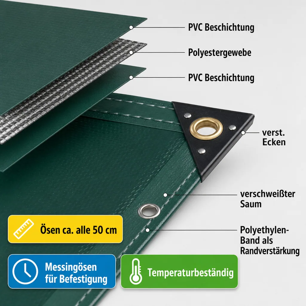 PVC Plane 650g, Abdeckplane, 5x8m, grüne Plane, wasserdicht (40m²)