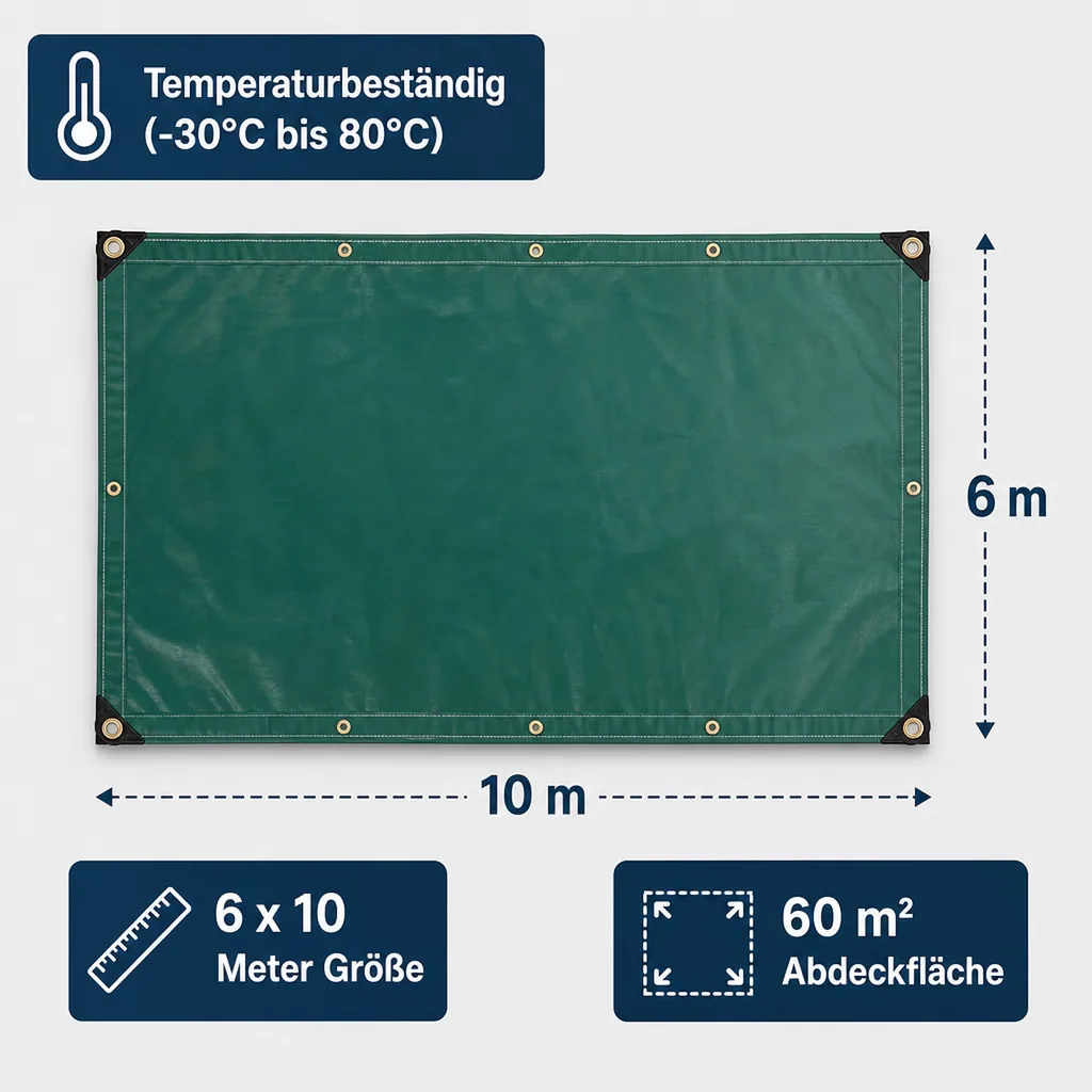 PVC Plane grün 650 g/m², Abdeckplane, wasserdicht, reißfest, 6 x 10m (60m²)