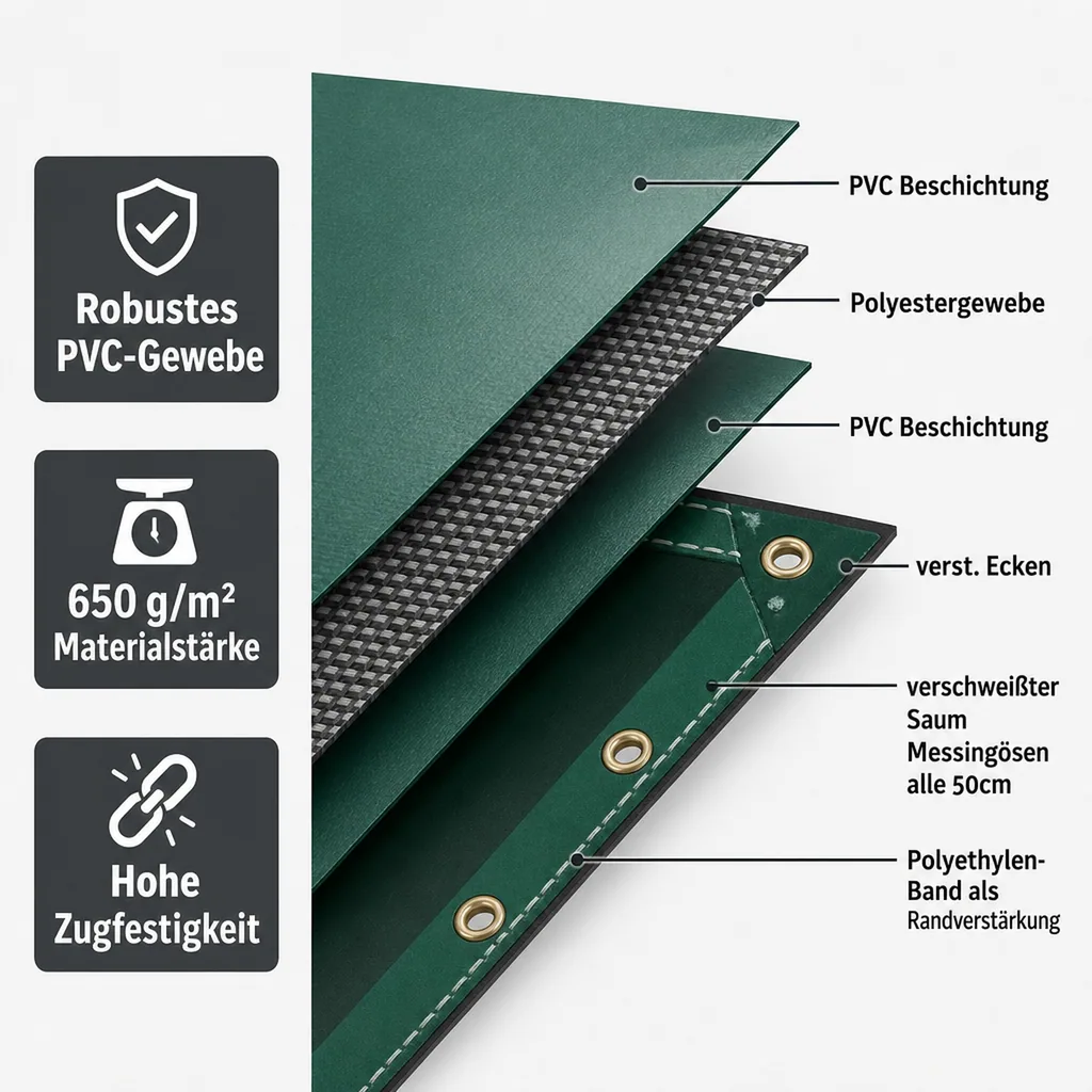 PVC Plane grün 650 g/m², Abdeckplane, wasserdicht, reißfest, 6 x 10m (60m²)