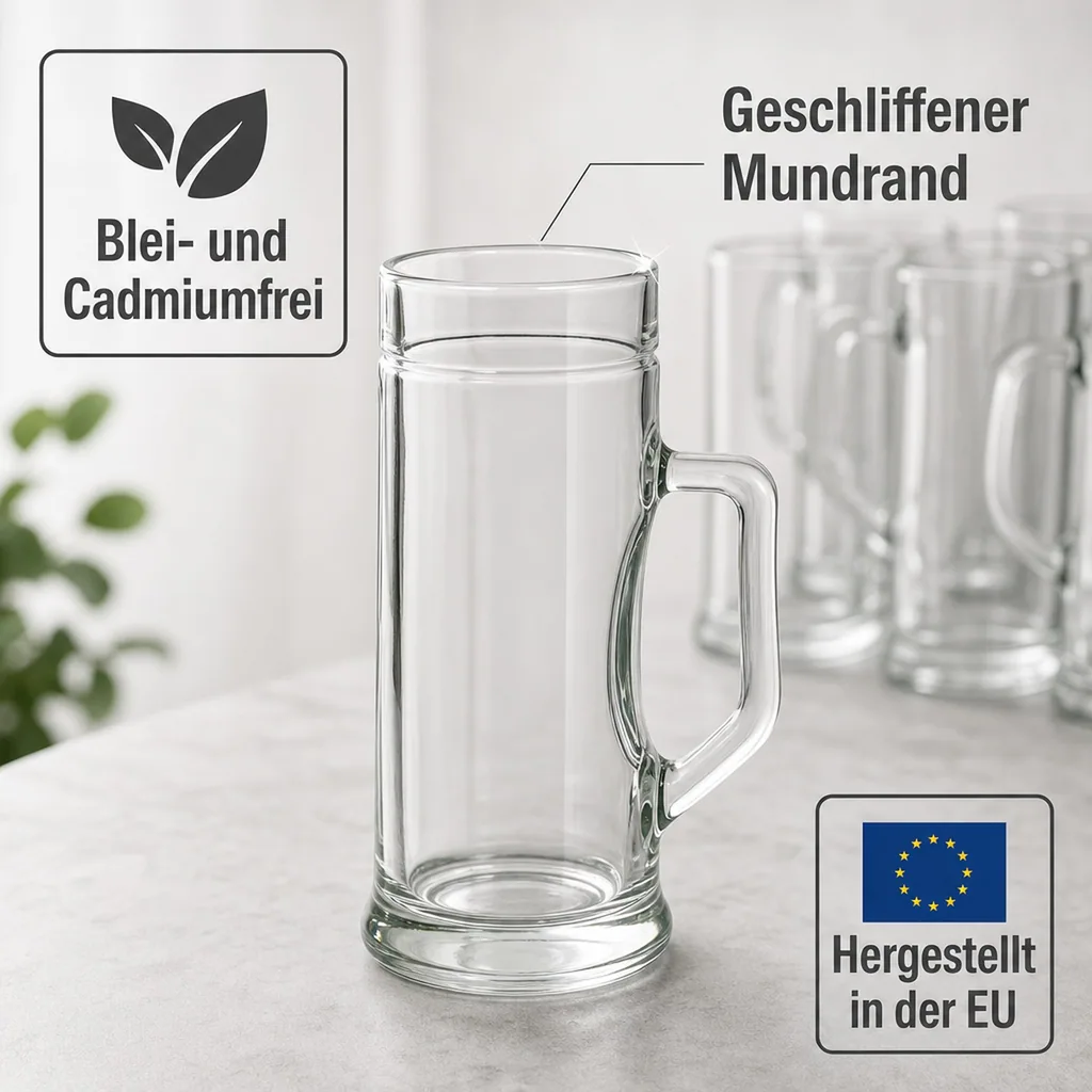 Bierglas, Bierkrug, Maßkrug, Bierseidel 6er Set Biergläser, Premium, Glatt - 0,3 Liter