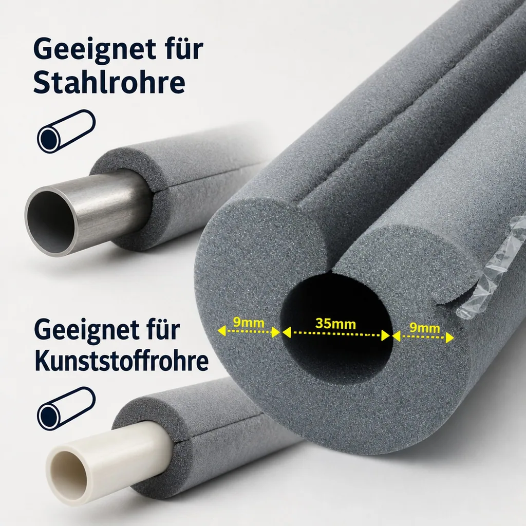 Isolierschlauch 35mm, selbstklebend, 9mm Dämmung, 2x1m Rohrisolierung