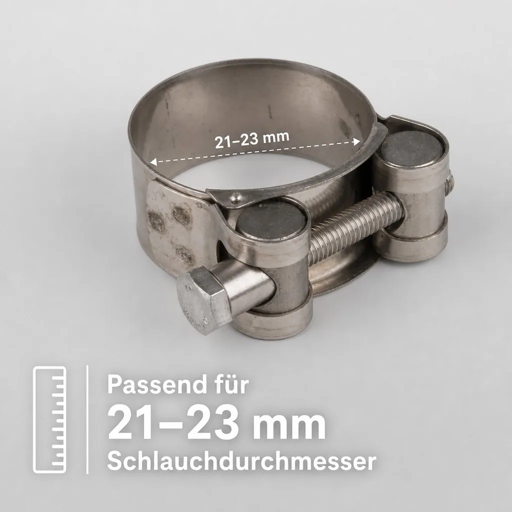Schlauchschellen, Gelenkbolzenschellen, Edelstahl W2, 21-23mm