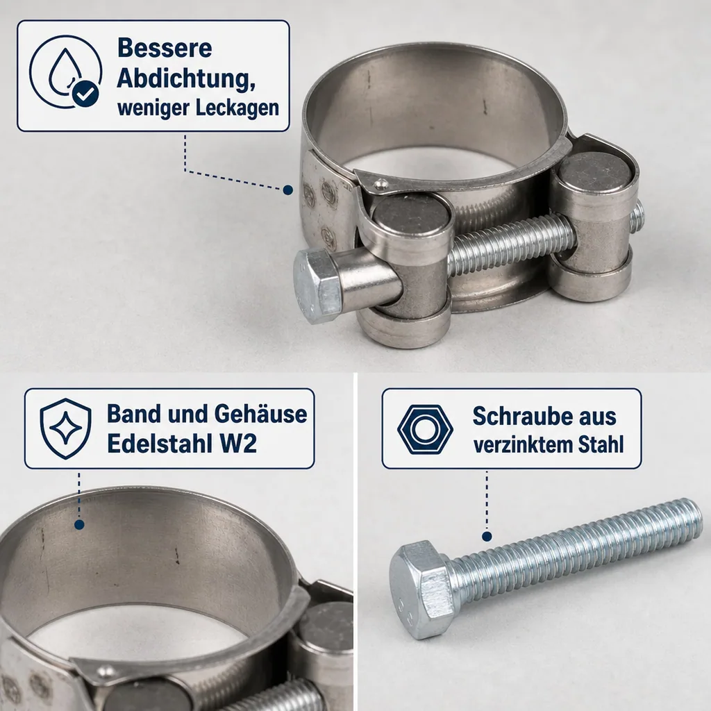 Schlauchschellen, Gelenkbolzenschellen, Edelstahl W2, 21-23mm