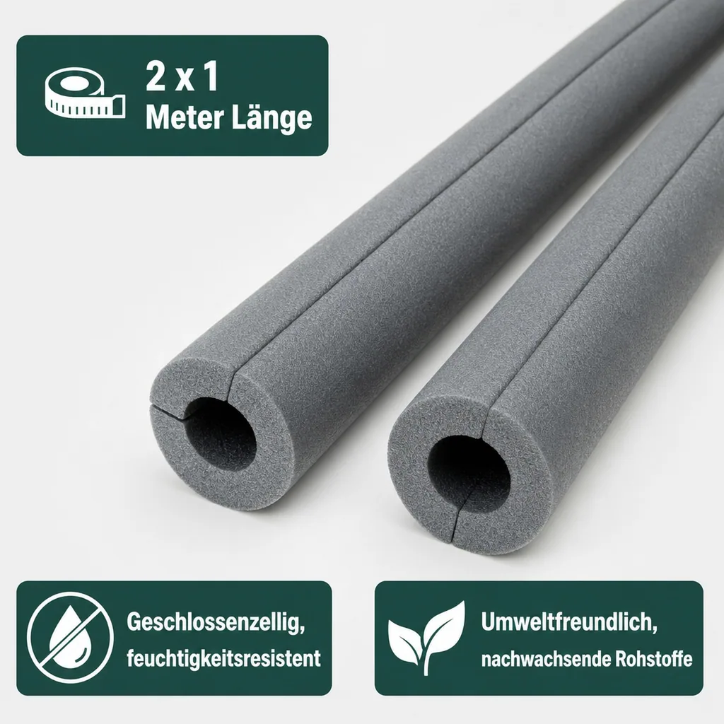 Isolierschlauch, Rohrisolierung 42mm, 2x1m, selbstklebend, 9mm Dämmung