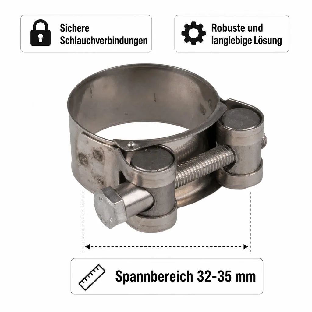 Gelenkbolzenschelle 32-35mm, Spannbackenschelle, Schlauchschelle DIN 3017