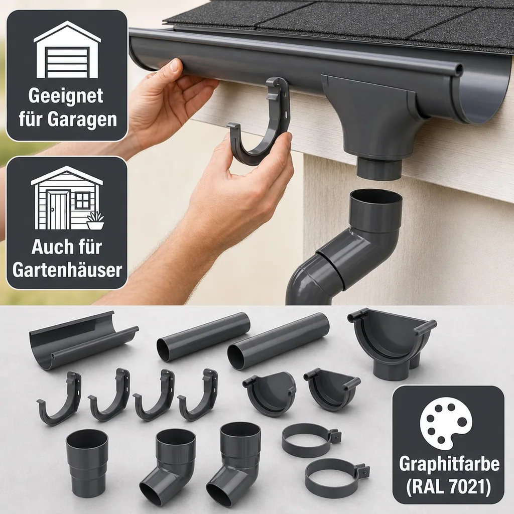 Dachrinne Set, Regenrinne Komplettset, 2m Graphit