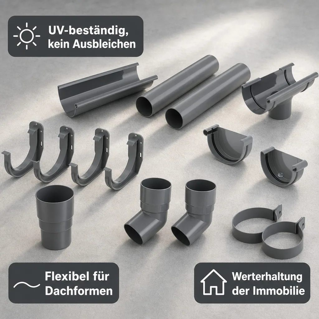 Dachrinne Set, Regenrinne Komplettset, 2m Graphit