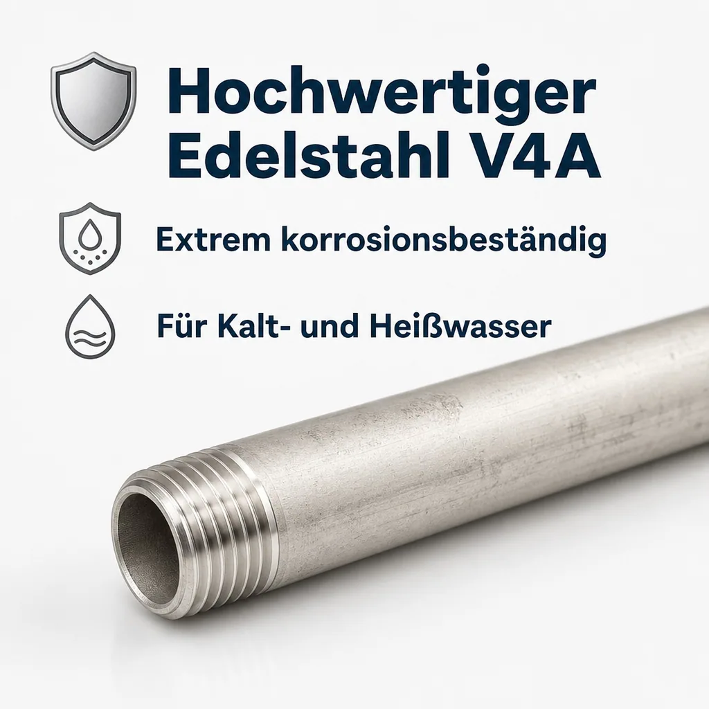 Edelstahl Rohrnippel24, 1/2 Zoll AG, 200 mm, V4A Fitting