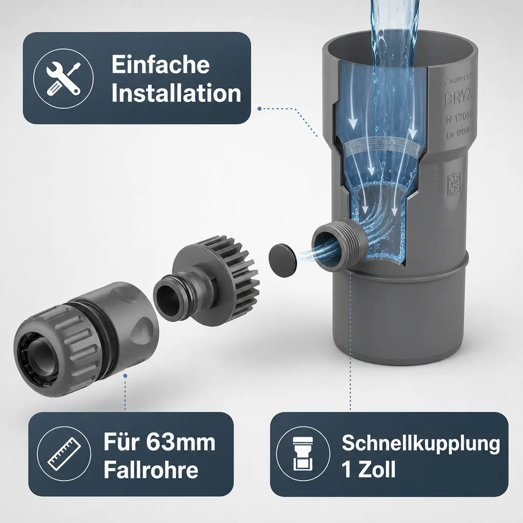 Regensammler Fallrohr 63mm, Graphit, Wasserrekuperator