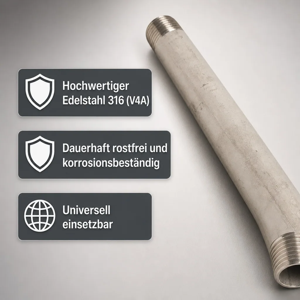 Edelstahl Rohrnippel, Gewindefitting Edelstahl, 1/2 Zoll, 300 mm