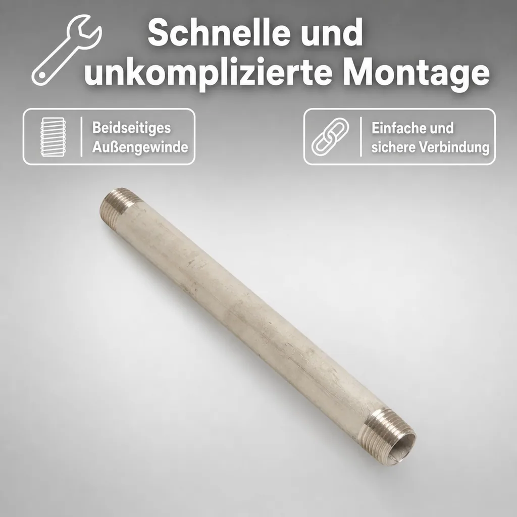 Edelstahl Rohrnippel, Gewindefitting Edelstahl, 1/2 Zoll, 300 mm