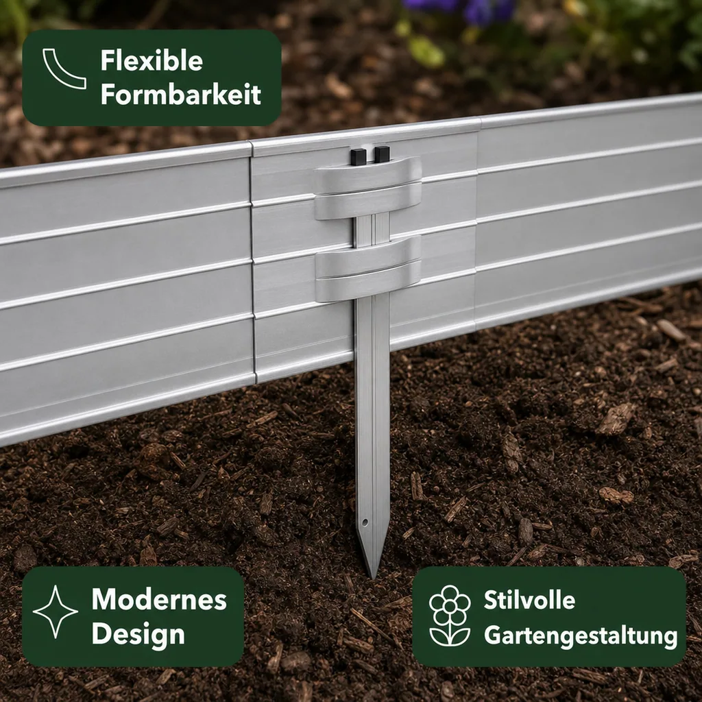 Ultra Starke Alu Rasenkanten 10-14-24 cm, Breite: 14 cm; Menge: 5 Stück; Länge-GS: 1 m