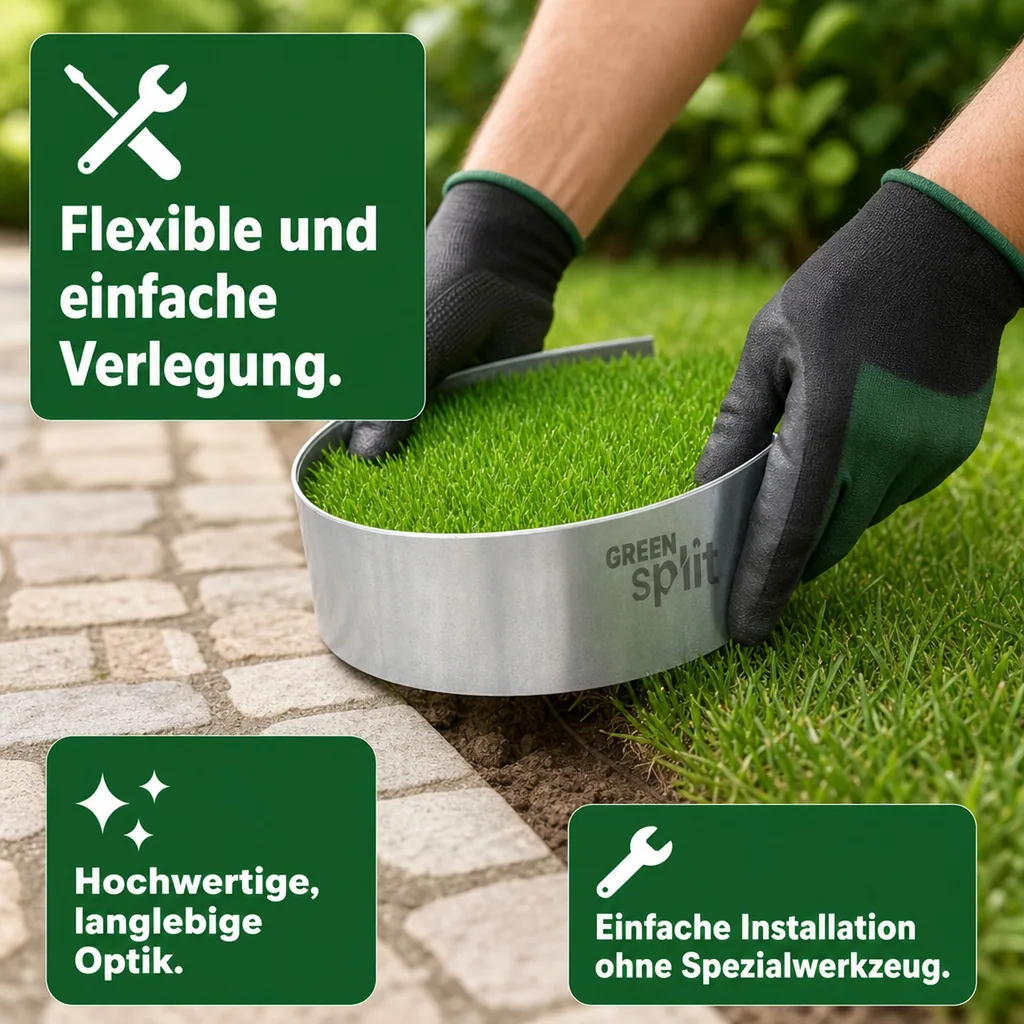 Rasenkantenband Metall Alu/Zink (Länge 10m 15m / Höhe 15cm 20cm 25cm) | Rasenkanten | Beeteinfassung | Beetumrandung | Beetbegrenzungen, Länge-GS: 15 m; Breite: 20 cm